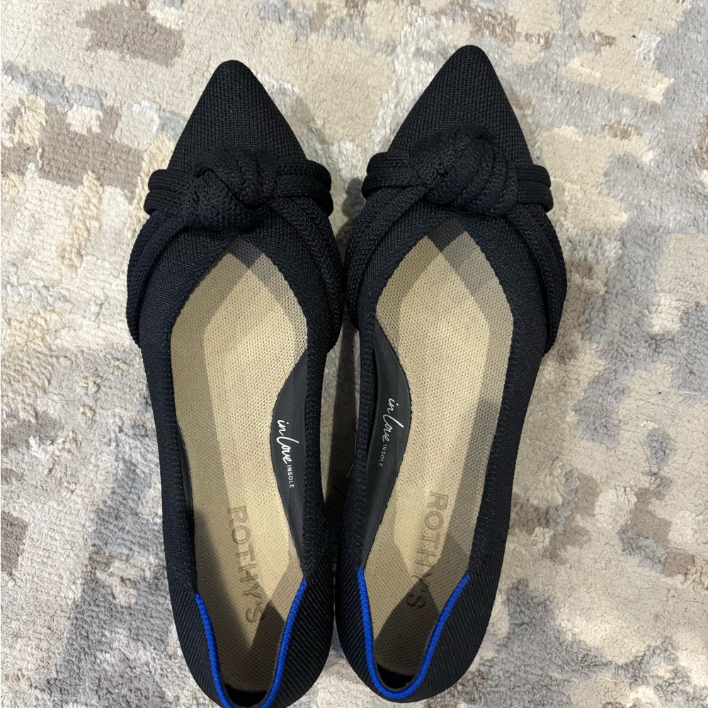 Rothy's Black Pointed-Knot Ballet Flats